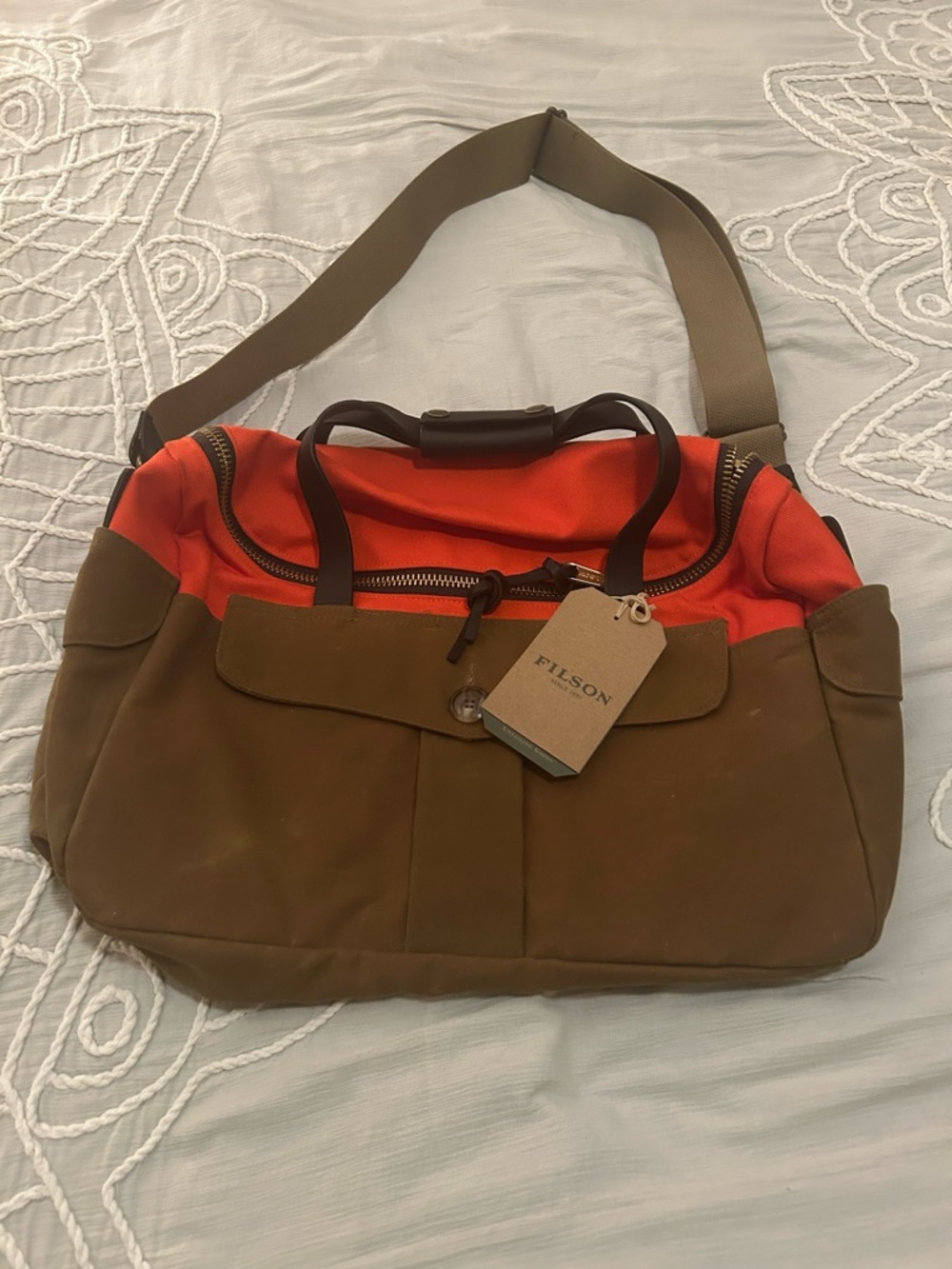 Filson Heritage Sportsman Bag | Made in USA | Orange/Dark Tan | Rare